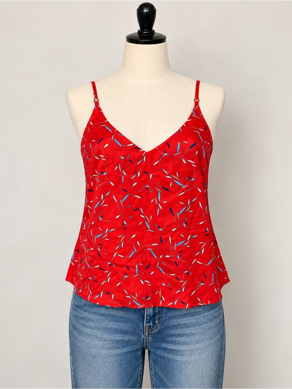 Banana Republic Red Print V-Neck Camisole Tank Top Size Small